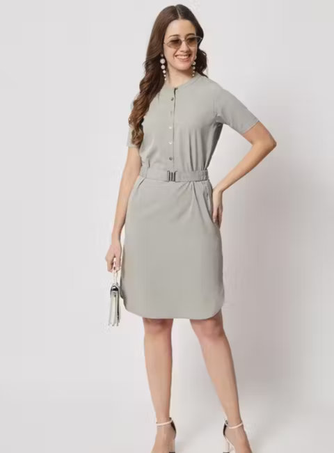 Craft Aura Ocean Knee-Length Dress With Beautiful Belt In Polycrepe