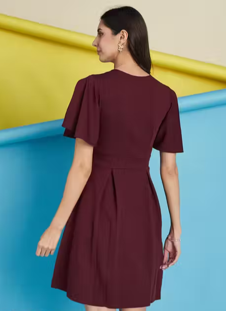SELVIA Lycra Maroon Dyed/ Washed Dress