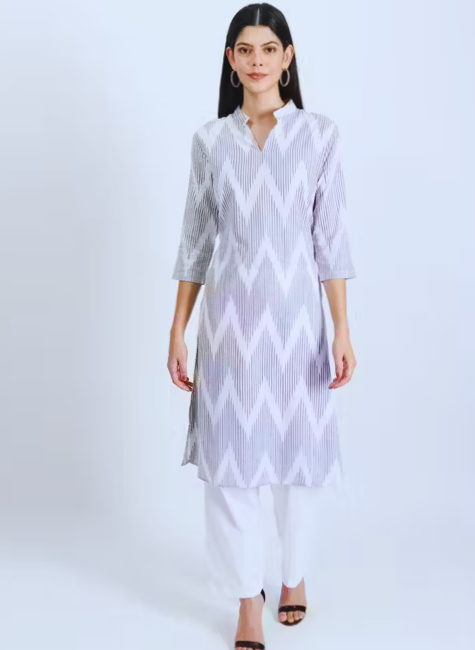 Women's Cotton Ikat Blue & White Kurta