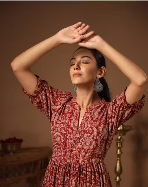 Ankel lenth ajrkha print anarkali Dress for women