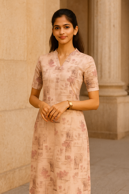 Elegant Floral Printed Pink Straight Kurti for Women