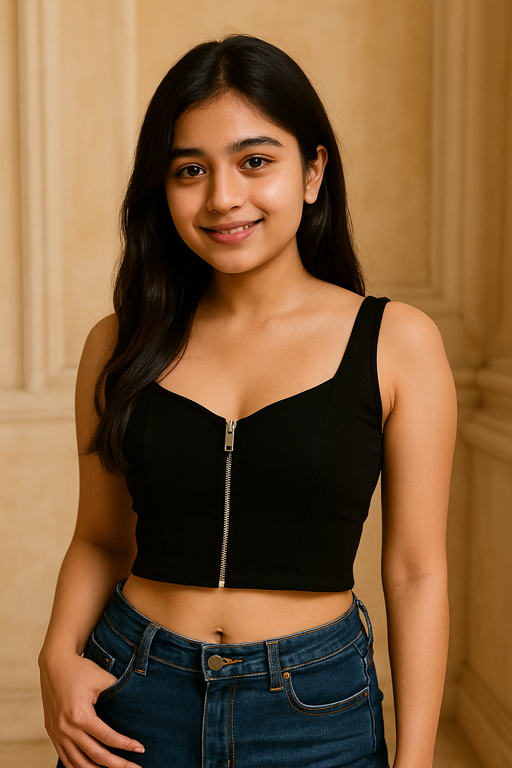 Crop Top For Women & Girl with Front Chain || Casual Sleeveless Solid Women Black Top ||