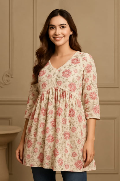 Women's rayon printed alia cut anarkali short kurti