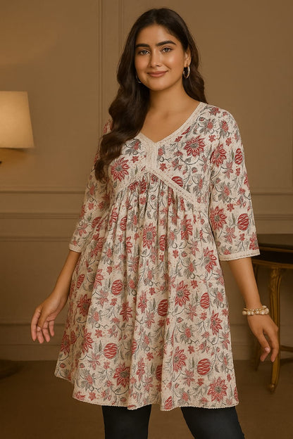 Women's rayon printed alia cut anarkali short kurti