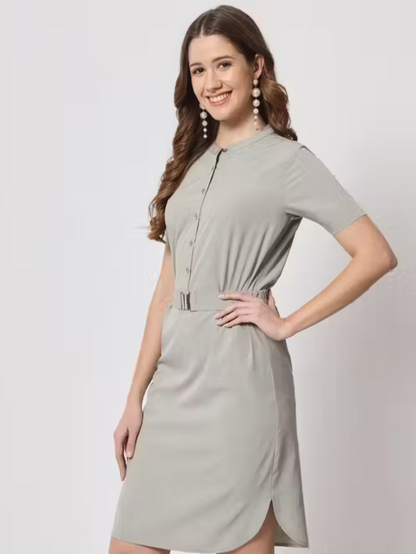 Craft Aura Ocean Knee-Length Dress With Beautiful Belt In Polycrepe