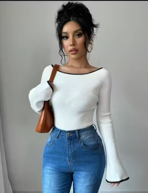 crop top raglan bell sleeve(white)